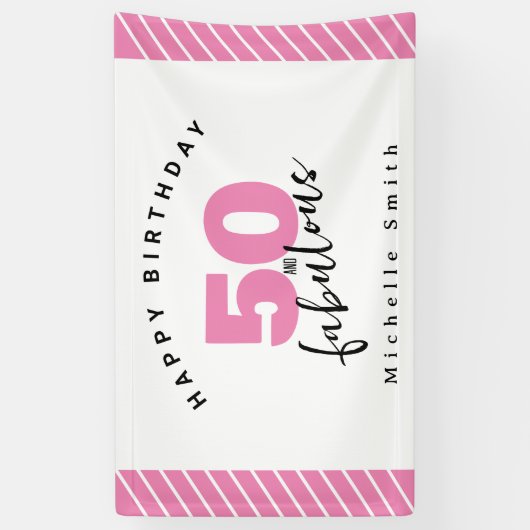 モダンピンク50素晴らしい50th誕生日パーティー 横断幕 (縦)