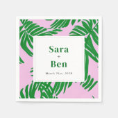 モダンピンク+グリーンパーム結婚ツリー スタンダードカクテルナプキン (正面)