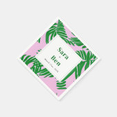 モダンピンク+グリーンパーム結婚ツリー スタンダードカクテルナプキン (角)