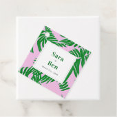 モダンピンク+グリーンパーム結婚ツリー フェイバータグ (インサイチュ)