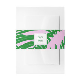 モダンピンク+グリーンパーム結婚ツリー 招待状ベリーバンド