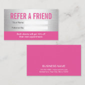 モダンピンク&シルバー美しいサロン&スパ 紹介カード (正面/裏面)