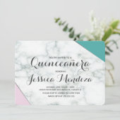 モダンピンク ティール マーブル キンセアニエラ スウィート15 招待状 (スタンド正面)