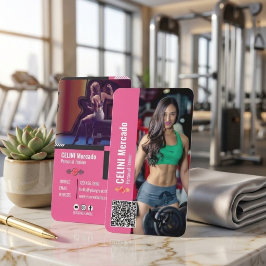 モダンピンク パーソナルトレーナー フィットネス 写真 カスタム 名刺