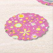 モダンピンク フレッシュフラワーズ ボタニカルペーパーコースター ペーパーコースター (アングル)