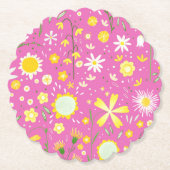 モダンピンク フレッシュフラワーズ ボタニカルペーパーコースター ペーパーコースター (正面)