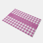 モダンピンク プラッド ギンガム 名前 ドアマット (アングル)