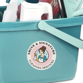 モダンピンク メイド 掃除サービス ステッカー シール