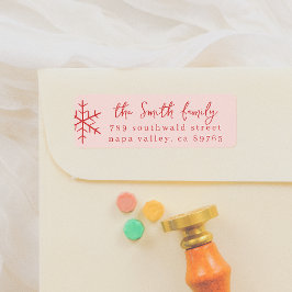 モダンピンク&レッドお洒落クリスマススノーフレーク ラベル