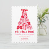 モダンピンク＆レッドツリーボウ1歳の誕生日 招待状 (スタンド正面)