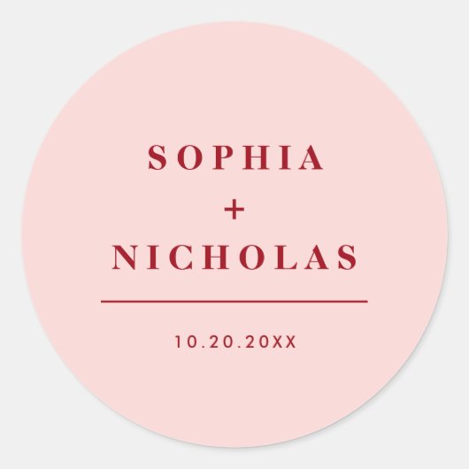 モダンピンク&レッドミニマルエレガントな結婚式 ラウンドシール (正面)