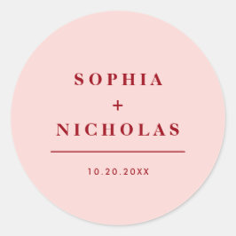 モダンピンク&レッドミニマルエレガントな結婚式 ラウンドシール