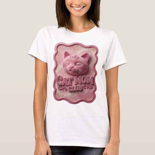 モダンピンク 猫のママ クラブ Tシャツ (正面)