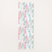 モダンピンク、白、青の水色フローラ ヨガマット (正面)