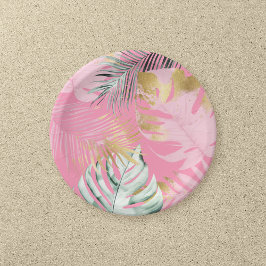 モダンピンク&金ゴールドトロピカル葉バースデーパーティー ペーパープレート