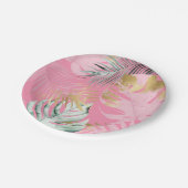 モダンピンク&金ゴールドトロピカル葉バースデーパーティー ペーパープレート (アングル)