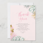モダンピンク&金ゴールドトロピカル葉誕生日 サンキューカード (正面)