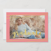 モダンピンク、金ゴールド、およびホワイトの大学院招待状 招待状 (正面)