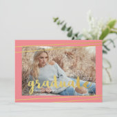 モダンピンク、金ゴールド、およびホワイトの大学院招待状 招待状 (スタンド正面)