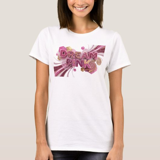 モダンピンク DREAM PINK 3Dテキストアート Tシャツ (正面)