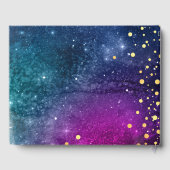 モダンピーコックブルー金ゴールドウォーター結婚カラー ゲストブック (裏面)