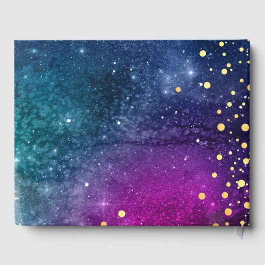 モダンピーコックブルー金ゴールドウォーター結婚カラー ゲストブック (裏面)