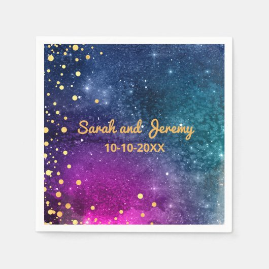 モダンピーコックブルー金ゴールドウォーター結婚カラー スタンダードカクテルナプキン (正面)