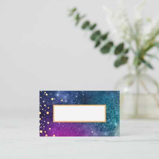 モダンピーコックブルー金ゴールドウォーター結婚カラー プレイスカード (スタンド正面)