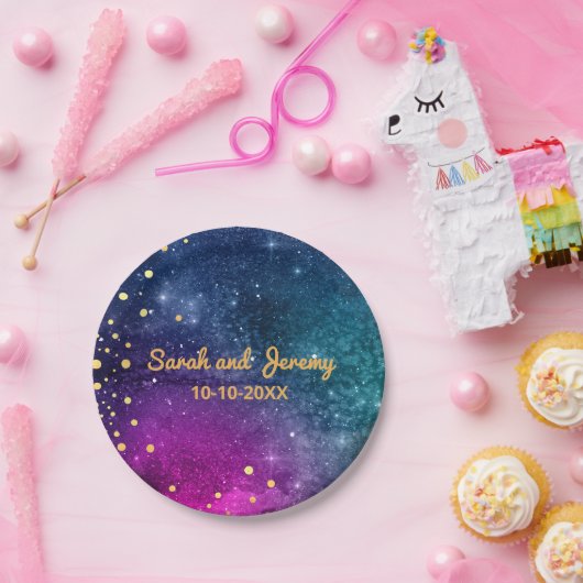 モダンピーコックブルー金ゴールドウォーター結婚カラー ペーパープレート (パーティー)