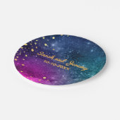 モダンピーコックブルー金ゴールドウォーター結婚カラー ペーパープレート (アングル)