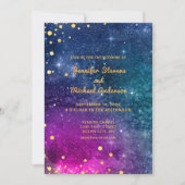 モダンピーコックブルー金ゴールドウォーター結婚カラー 招待状 (正面)