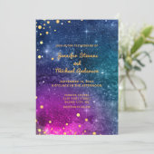 モダンピーコックブルー金ゴールドウォーター結婚カラー 招待状 (スタンド正面)