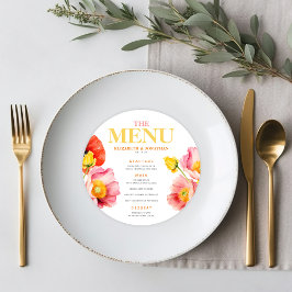 モダンピーチピンクオレンジポ結婚ピーのメニュー 案内状