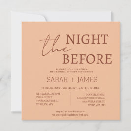 モダンピーチベージュリハーサル結婚ディナーズスクエア 招待状