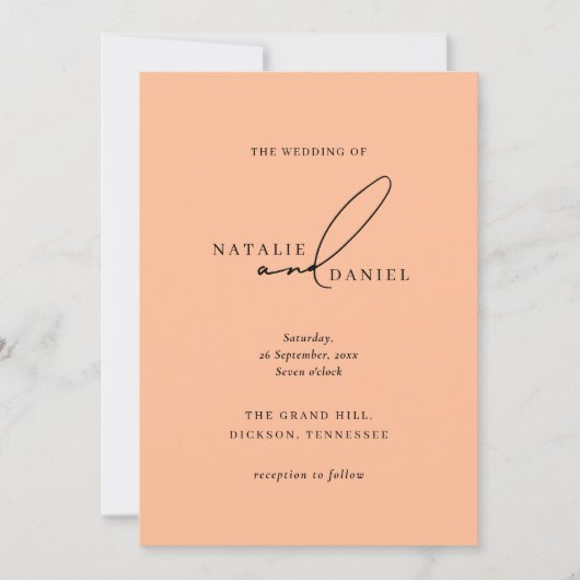 モダンピーチミニマルクラシックシッ結婚チ 招待状 (正面)