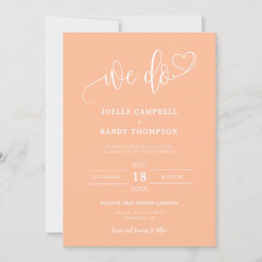 モダンピーチ我々秋の結婚式QRコード写真 招待状 (正面)