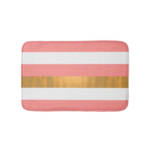 モダンピーチ白と金ゴールドストライプのバスマット バスマット (正面)