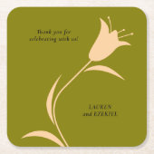 モダンピーチ&オリーブチューリップ結婚ズ スクエアペーパーコースター (正面)