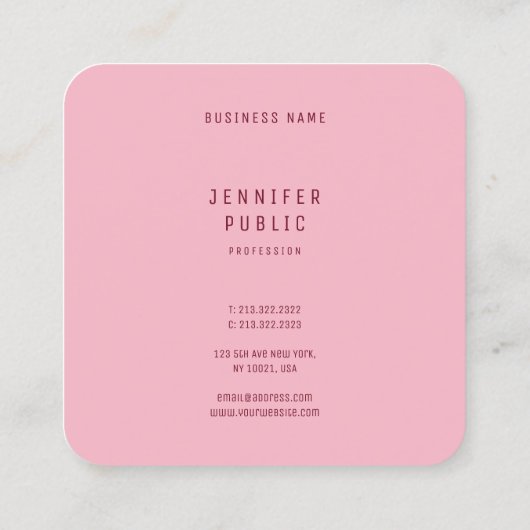 モダンピ淡い色のエレガントンクのミニマルテンプレート スクエア名刺 (裏面)