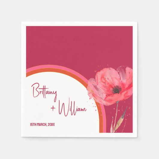 モダンピ鮮やかックフローラ結婚夏 スタンダードカクテルナプキン (正面)