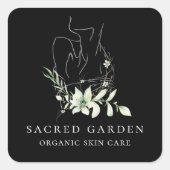モダンファインアートフェミニンフローラスケッチロゴ スクエアシール (正面)