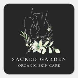 モダンファインアートフェミニンフローラスケッチロゴ スクエアシール