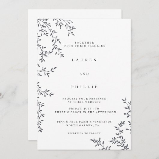 モダンファインアートフローラ結婚式招待状 招待状 (正面/裏面)