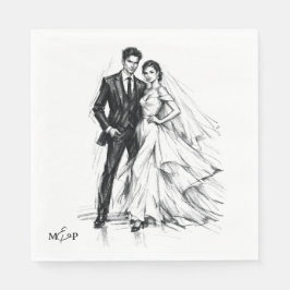 モダンファッションの炭筆画のカップルの結婚式 スタンダードランチョンナプキン