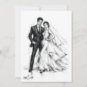 モダンファッションの炭筆画のカップルの結婚式 招待状 (裏面)