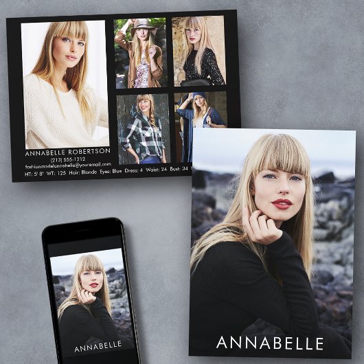 モダンファッションモデリング6フォトモデルCompカード 招待状