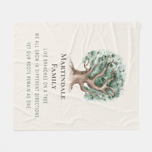 モダンファミリーツリー引用文懇親会モノグラムの フリースブランケット (正面(横))