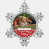 モダンファミリー写真 クリスマスホリデー スノーフレークピューターオーナメント (正面)