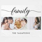 モダンファミリー フォト コラージュ 3 枚のカスタム写真 フリースブランケット (正面(横))