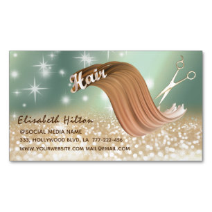 モダンファンキーカラフルきらめくHAIRロゴ マグネット名刺